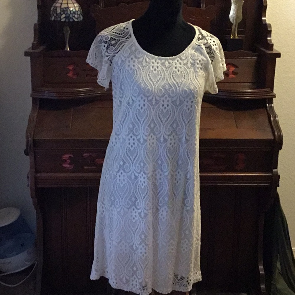 White Lined Lace Dress.